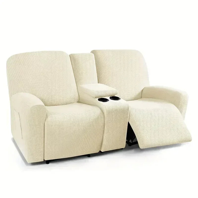 8pcs/set Recliner Sofa Covers Polar Fleece Loveseat Center Console Sofa Covers Elastic 2Seater Couch Slipcovers with Cup Holder