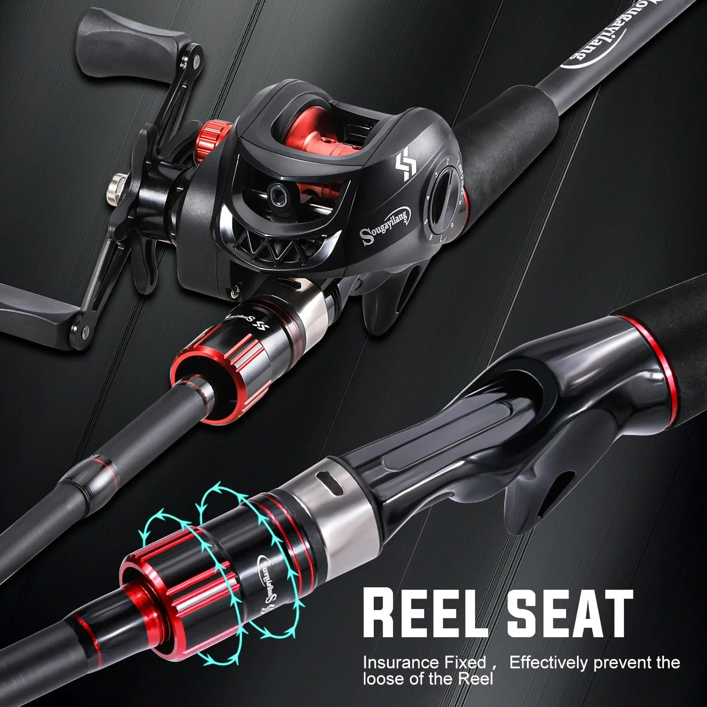 Sougayilang Fishing Rod Reel Combo 1.8 to 2.1 Meter Carbon Fiber Casting Rod and 7.2 to 1 Gear Ratio Baitcasting Reel Max Drag 10 Kilograms for Bass Fishing
