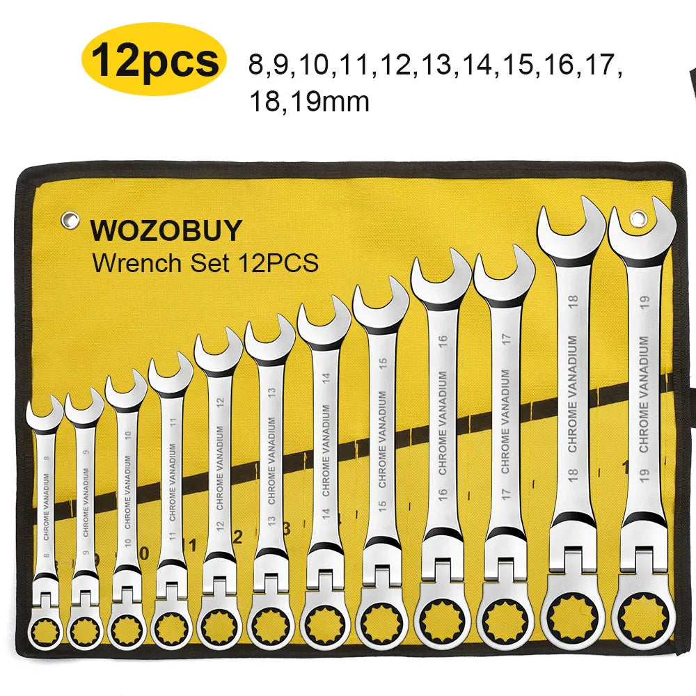 Ratcheting Combination Wrench Set 6-23mm Metric Flex Head Ratcheting Wrench Chrome Vanadium Steel Spanner with Bag
