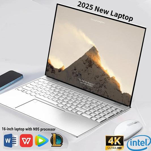 16 Inch Gaming Laptop Intel Celeron N95 4K HD 120Hz 32GB RAM 2TB SSD Windows 11 Fingerprint Unlock High Performance Office and Gaming PC