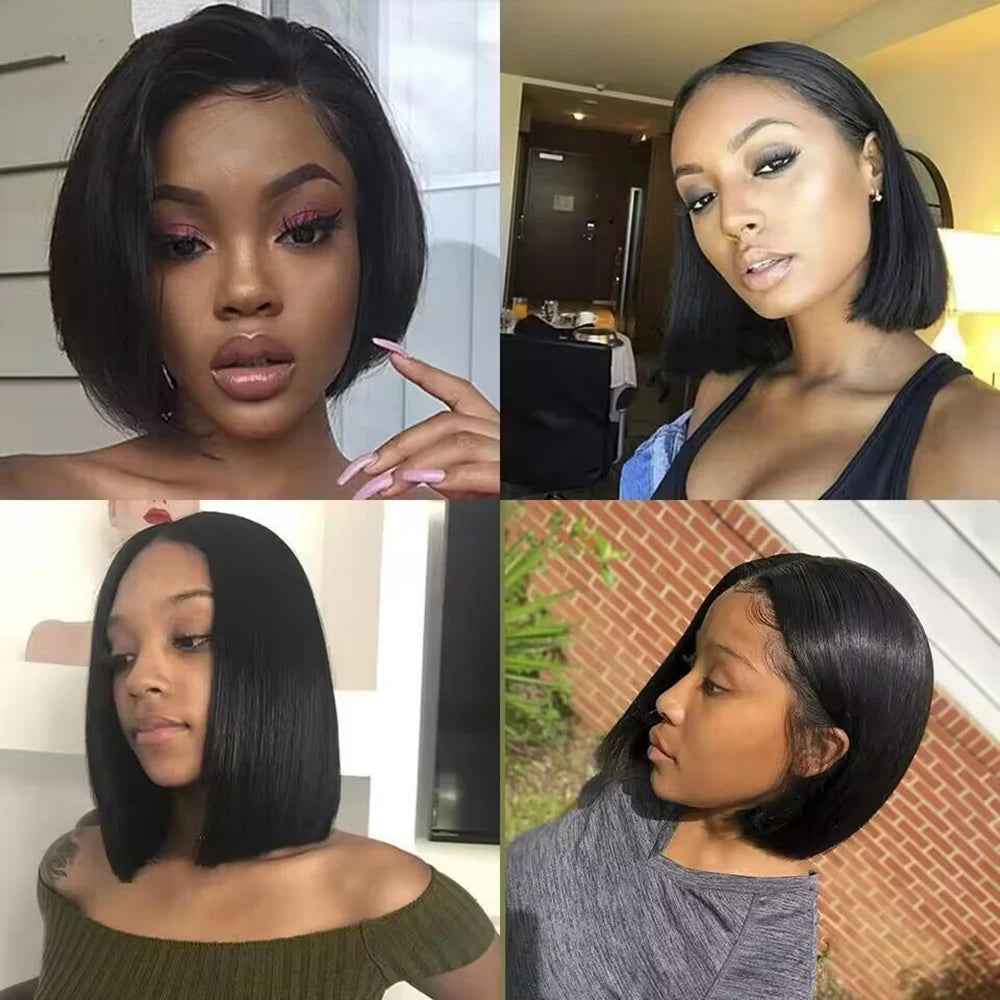 200 Percent Density 13x4 Short Bob Straight Brazilian Remy Hair HD Transparent Lace Full Lace Frontal Wigs 100 Percent Human Hair for Women