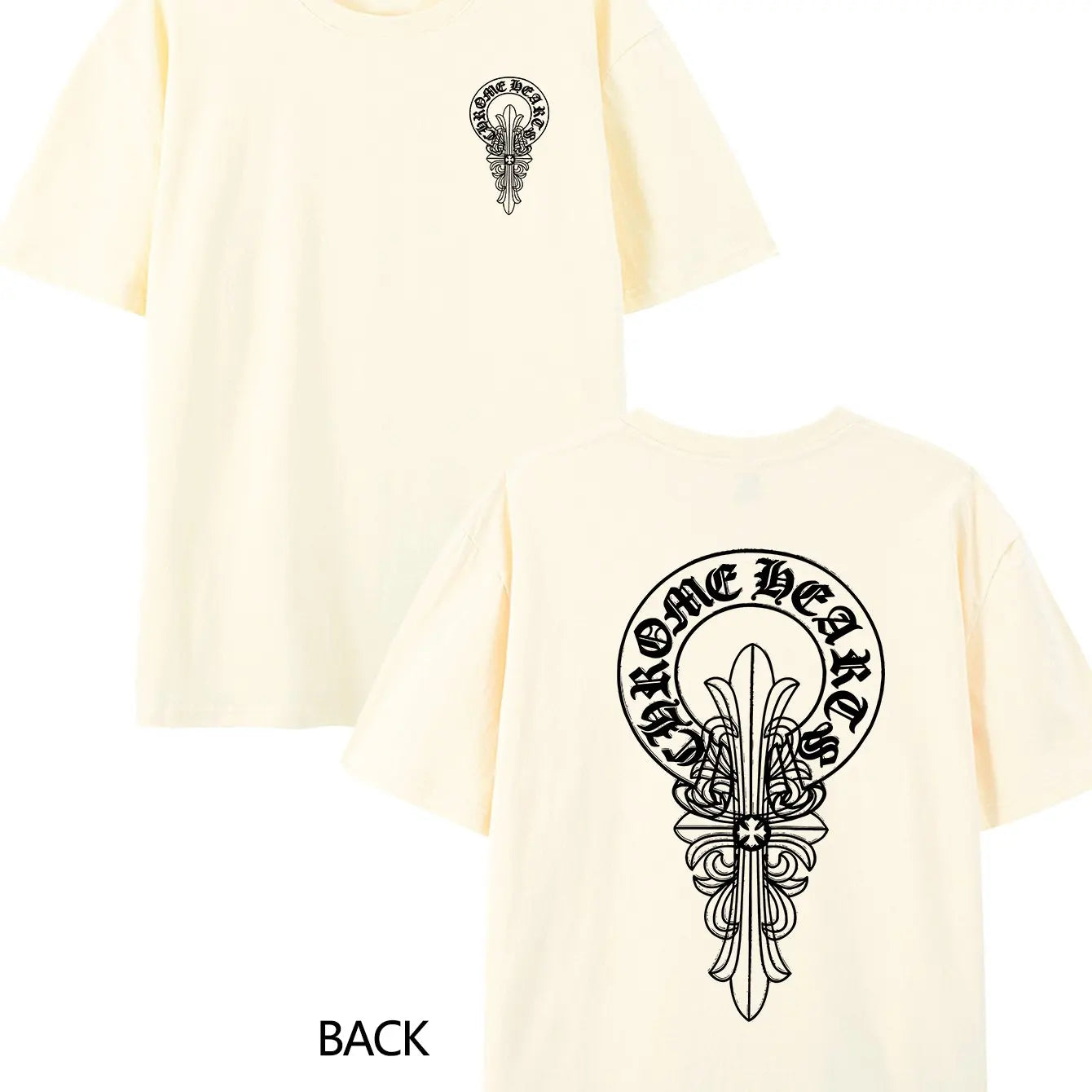 300G Pure Cotton Double Sided Printed T Shirt Cross Pattern Casual Crew Neck for Men and Women