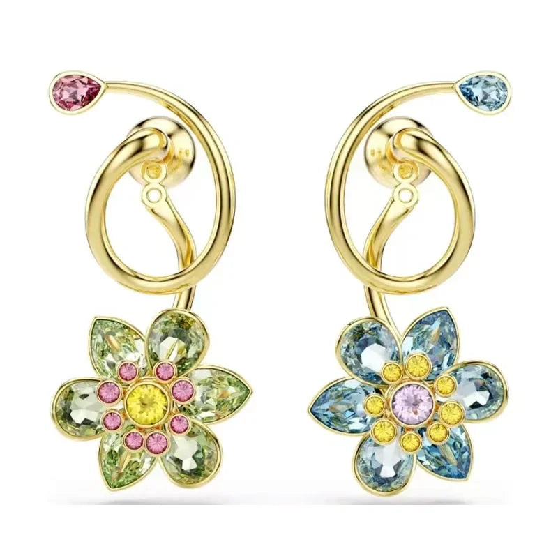Original 2025 New Trend Fine Party Jewelry Set Charming Blue Green Flower Crystal Pendant Fashion Women's Necklace Earrings Ring