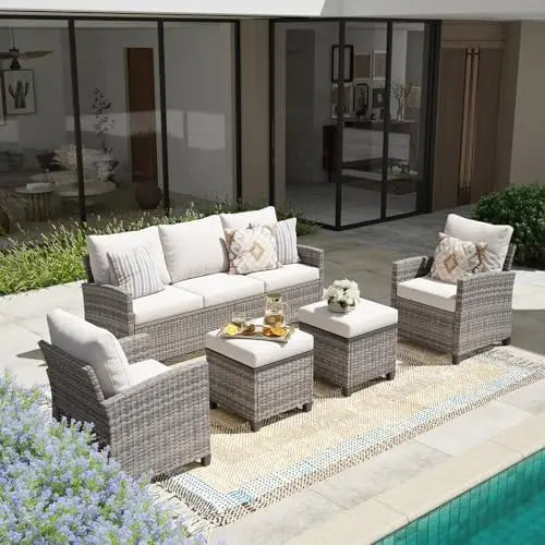 Patio Furniture Set Modular Wicker Outdoor Sectional Sofa Conversation Set Gray Rattan with Cushions