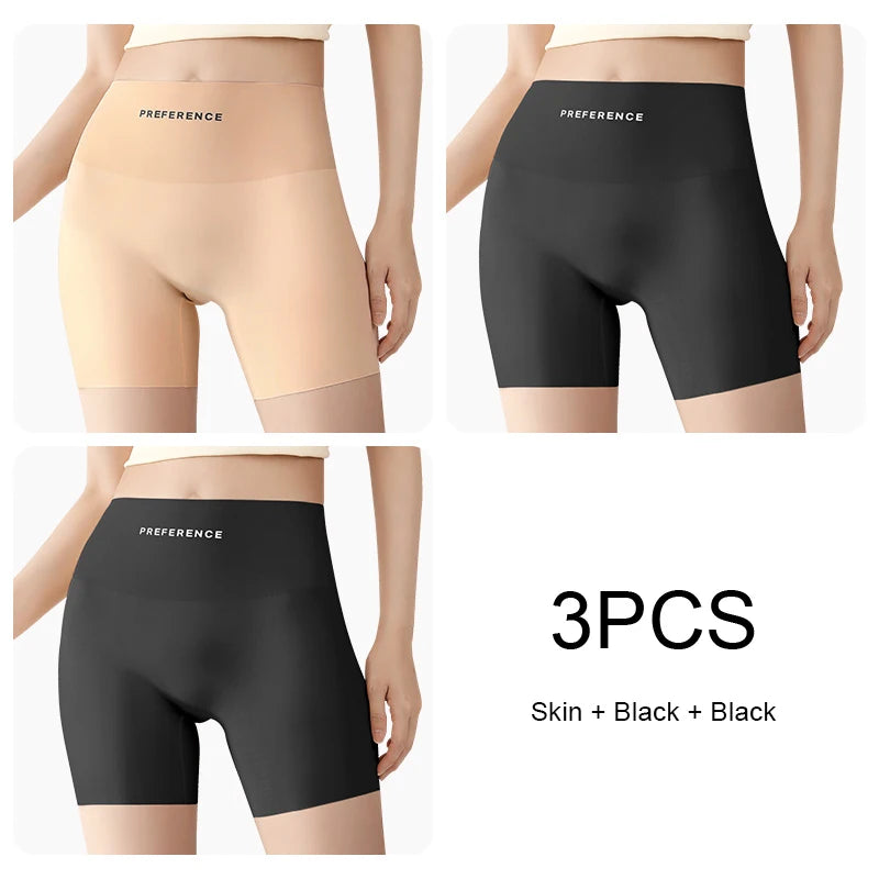 3PCS Set Plus Size Seamless Protective Shorts for Women Ice Silk Summer Underwear
