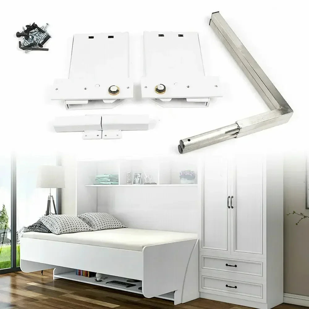 Murphy Wall Bed Spring Mechanism Hardware Kit White Finish for Horizontal or Vertical Twin Bed Conversion Space Saving Design