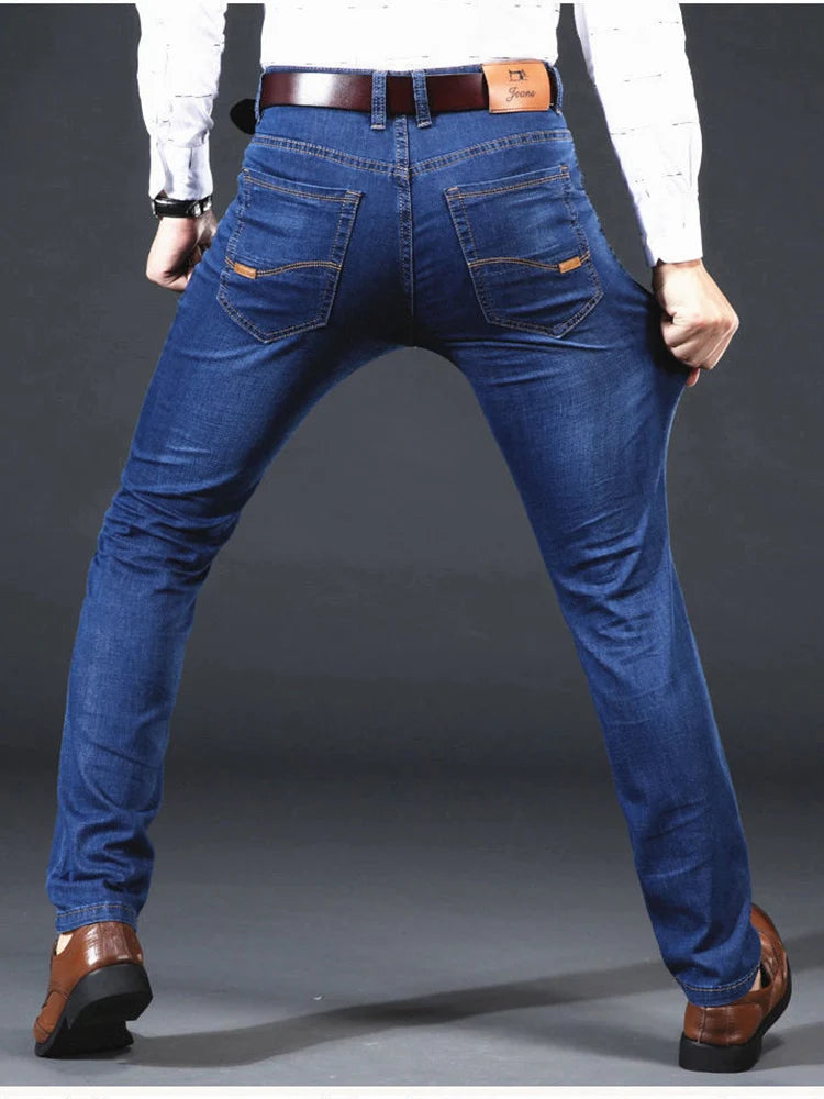 New Men Light Luxury Stretch Slim Fit Pants Comfortable Soft Business Fashion Straight Casual Denim Trousers