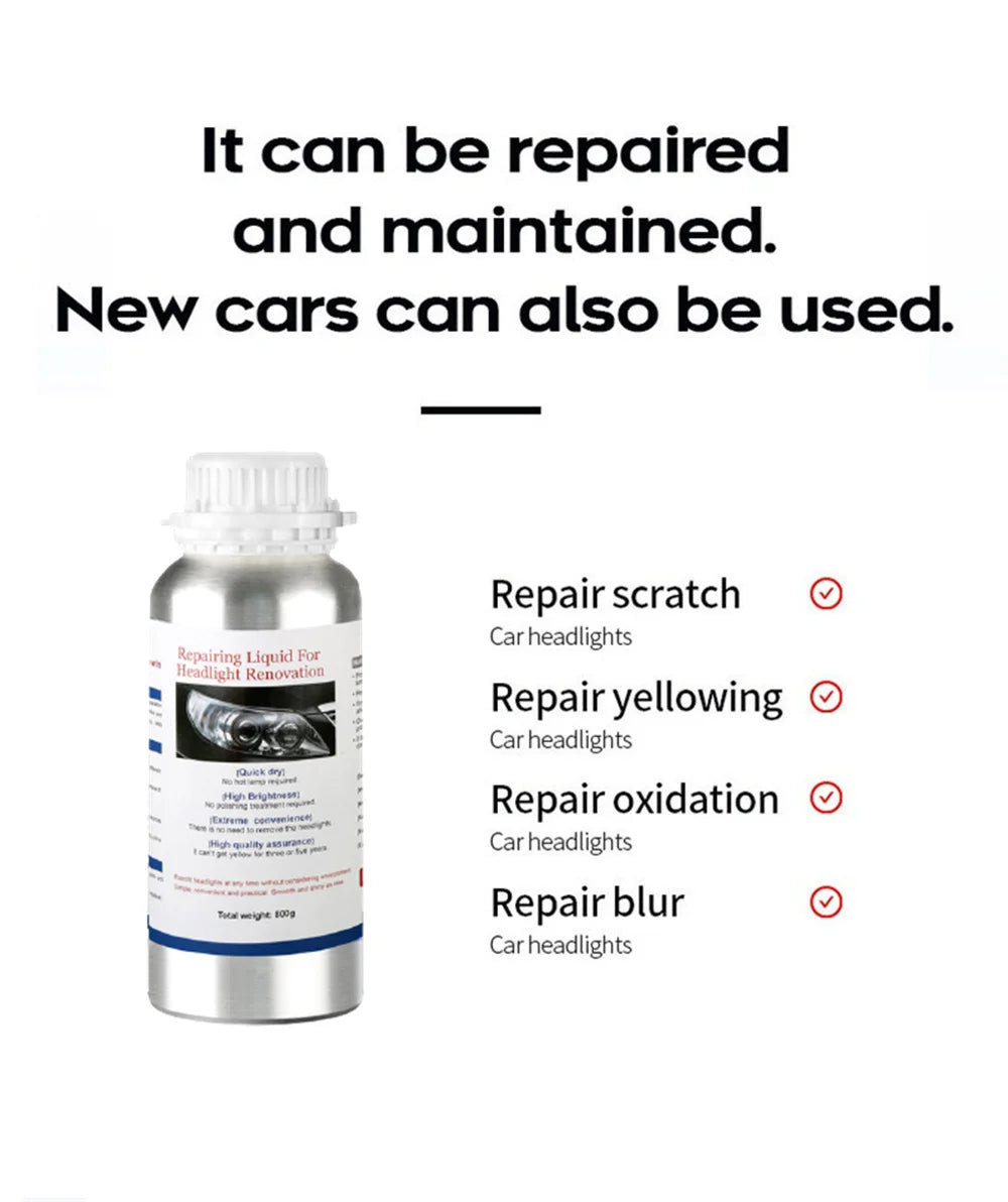 Car Headlight Polishing Kit 800ML Headlight Restoration Liquid Polymer Auto Headlamp Renovation Repair Clean Tool