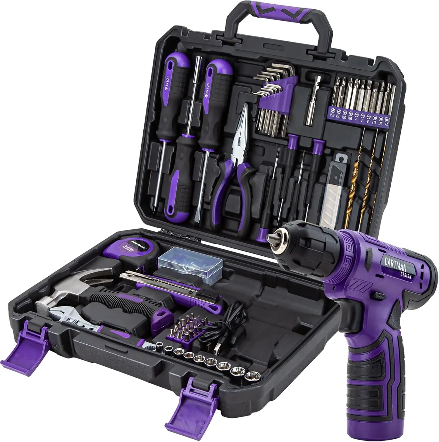 150-Piece Tool Kit with 8V Cordless Drill, Home Repair Essentials