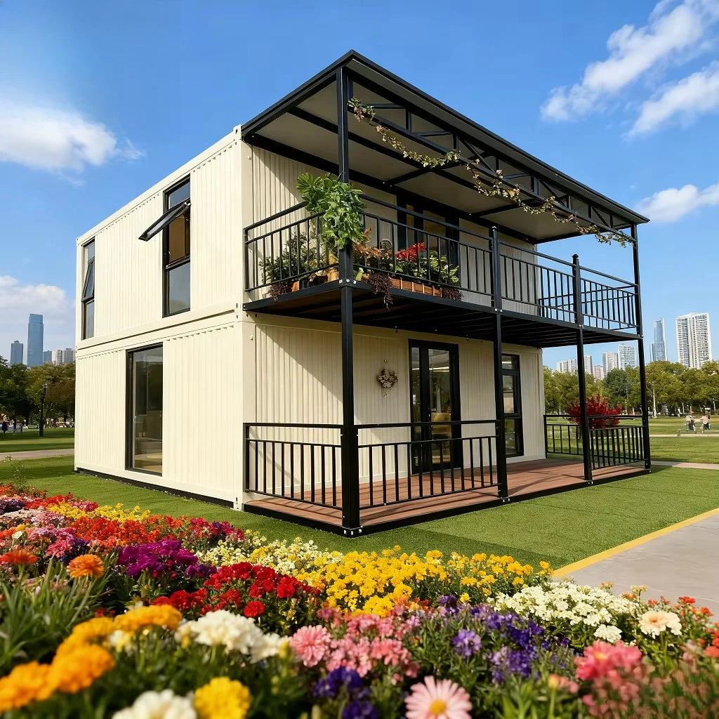Two Story Mobile Foldable Container House 20ft Expandable Prefab Home with Wheels for Hotel Resort Cabin Outdoor Living