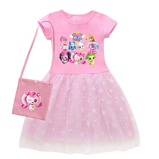 Kids Cotton Knee-Length Dress for Girls Birthday Party Princess Costume Halloween Cosplay