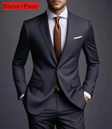 (Jacket +Pants) 2025 New Luxury Elegant Men's Suits 2 Piece Set Fashion Korean Casual Slim Fit Social Groom Wedding Tuxedo