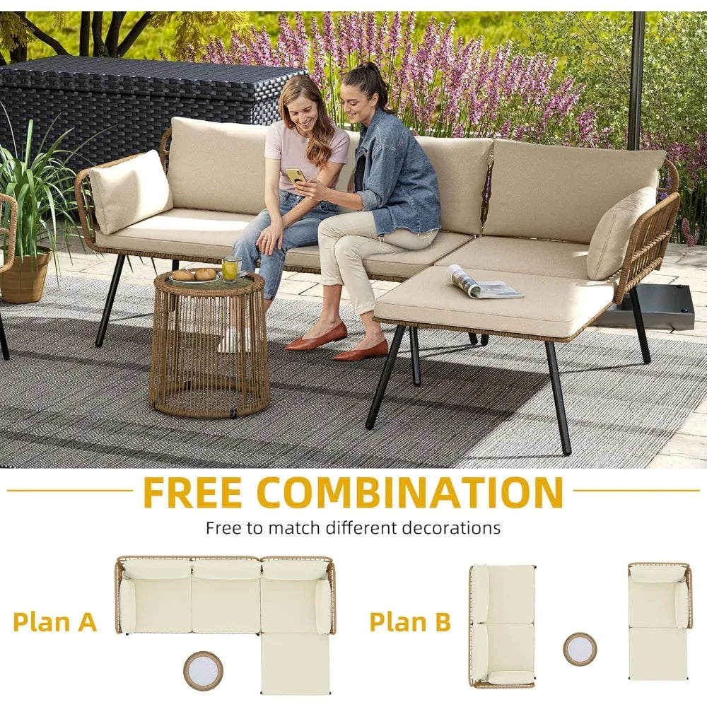 ANGDUO Patio 3 Piece Outdoor Wicker Set Coffee Table