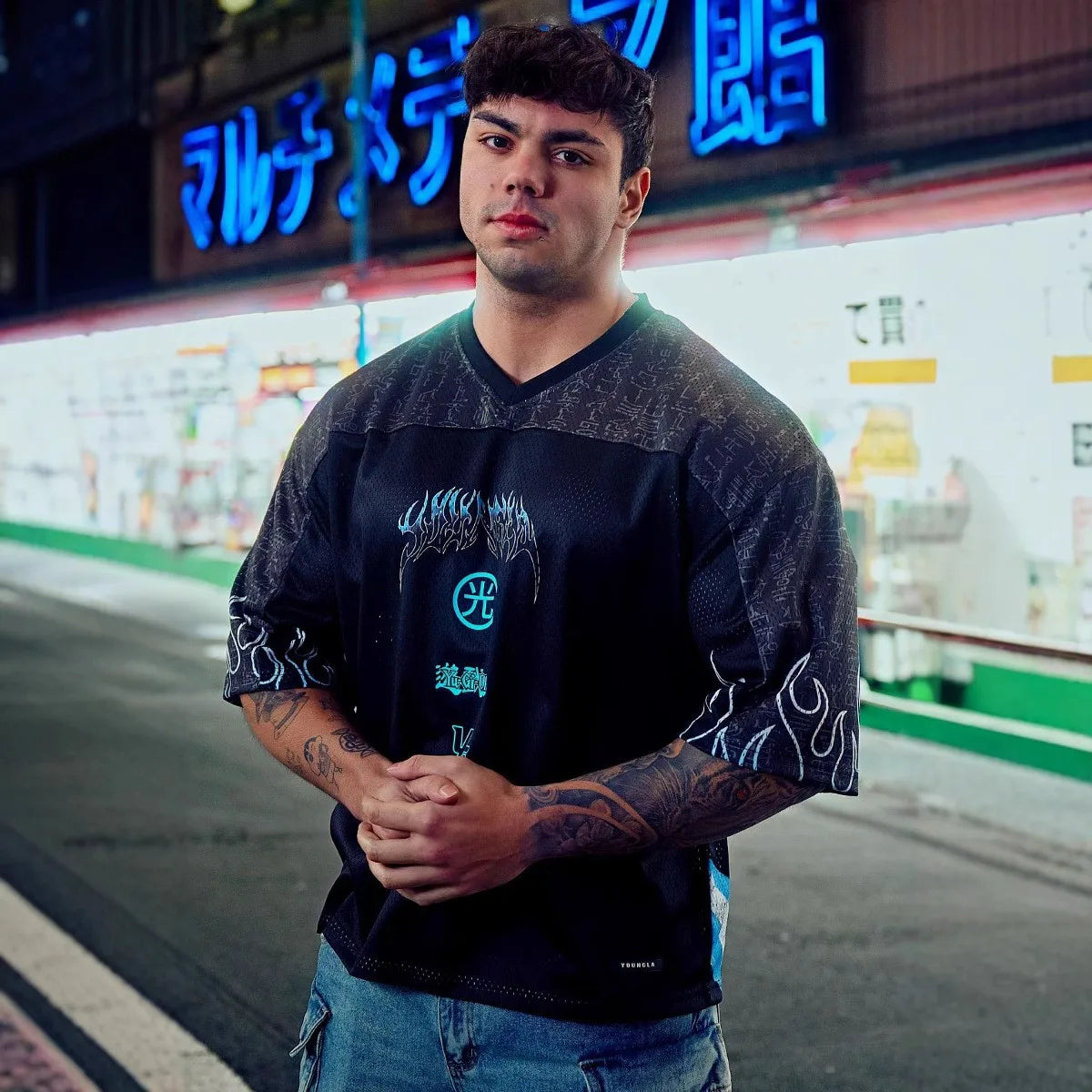 YA Trendy Brand Oversized T Shirt Street Leisure Quick Drying Breathable Large Mesh Animation Graphic Tee Short Sleeve Top