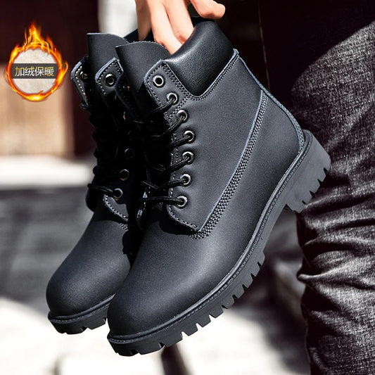 Men's Waterproof Non-Slip Winter Boots Warm Plush Sneakers Lace-Up Ankle Snow Shoes