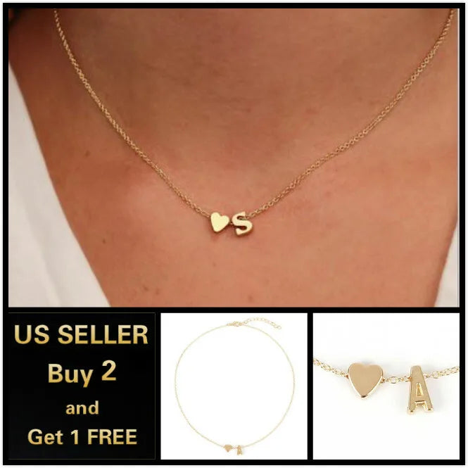 26 Alphabet Initial Letters Heart Gold Necklace Chain Pendant Bridesmaid Jewelry