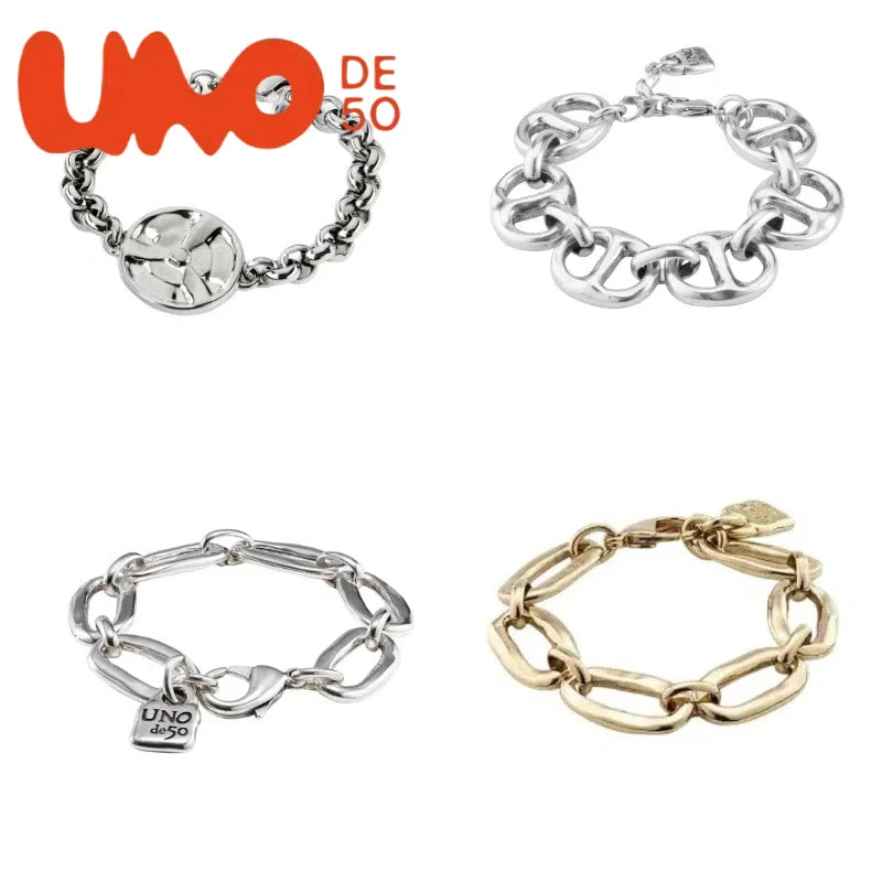UNOde50 Silver Plated S925 And Gold Plated 14K Fashionable Chain Link Bracelet for Women