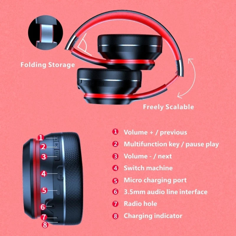 Lenovo HD200 Bluetooth Earphones Over Ear Foldable Wireless Headphones with Noise Cancellation HiFi Stereo Gaming Headset
