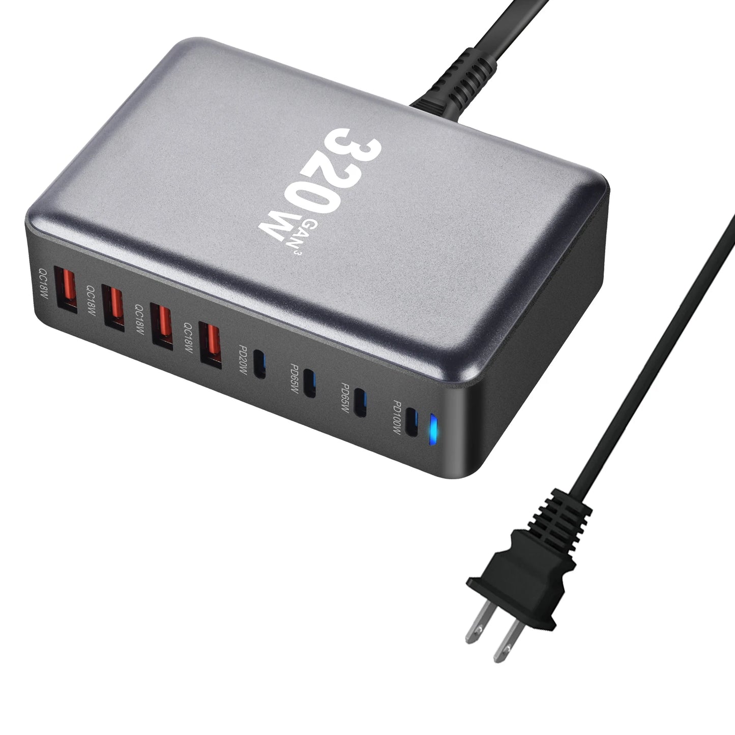 320W GaN Charger USB C Fast Desktop 8 Port USB Type C PD Charger Quick Charge 3.0 for iPhone 15 14 Samsung