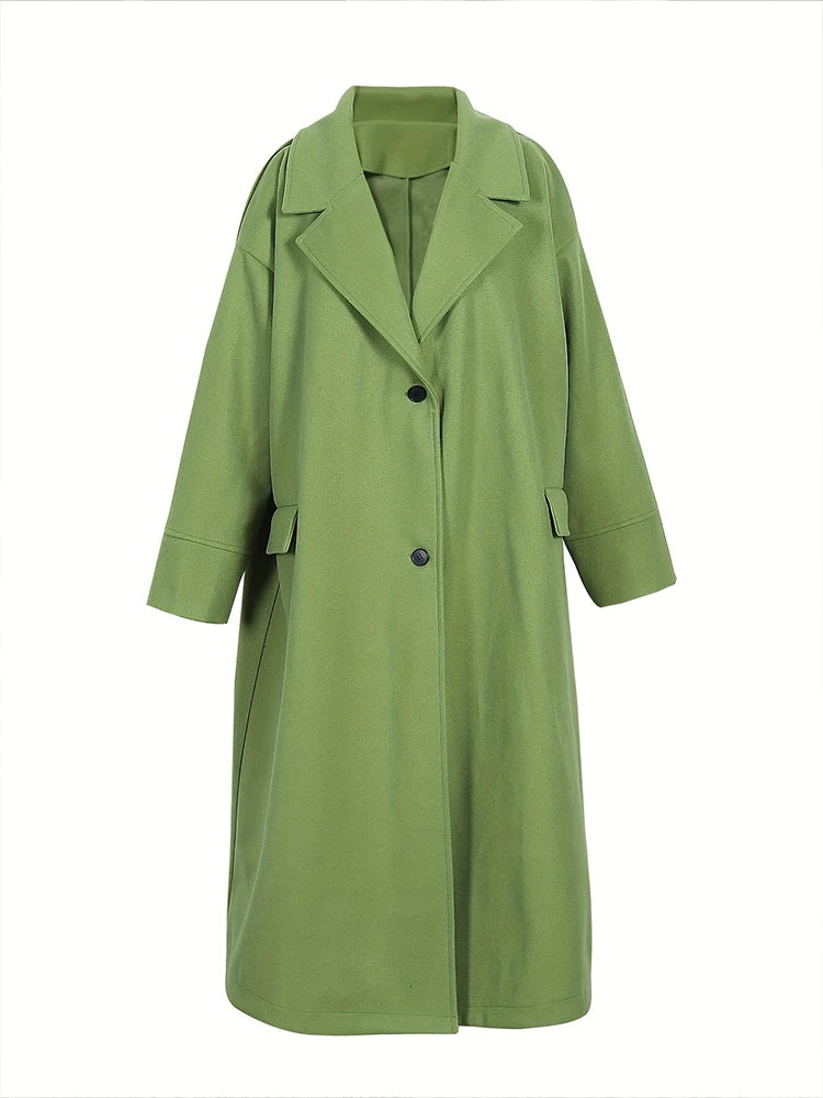 plus Size Double-Breasted Collar Coat Elegant Warm Solid Long-Sleeved Medium-Length Autumn Winter New Fashion for Women