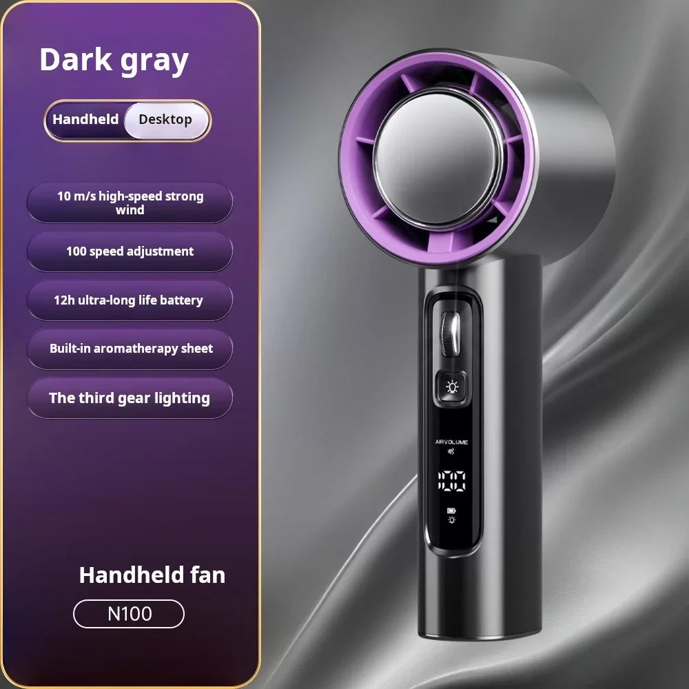 High Speed Handheld Fan with 5000mAh Battery 100 Speed Settings Stepless Motor LED Flashlight and Battery Indicator