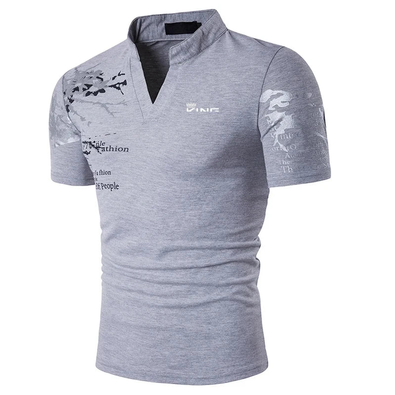 Men's V Neck Polo Shirt Graphic Print Short Sleeve Golf Shirt Casual Sports Fashion Streetwear