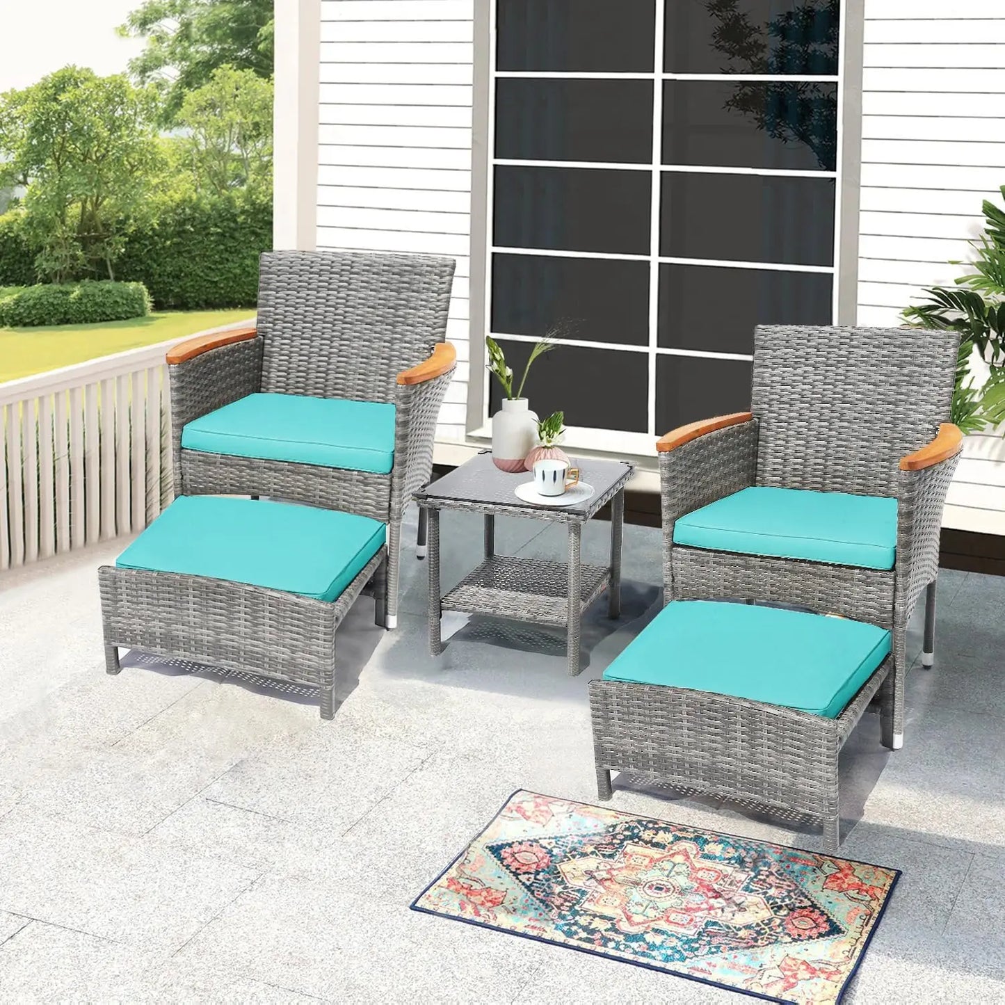 ANGDUO Outdoor Patio Furniture Set With Table And Ottomans