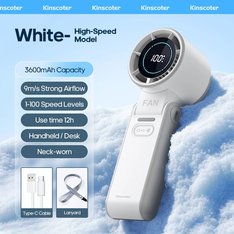 Kinscoter Outdoor Foldable Portable Handheld Fan Mini Cooling Rechargeable 3600mAh High Speed Turbo Fan