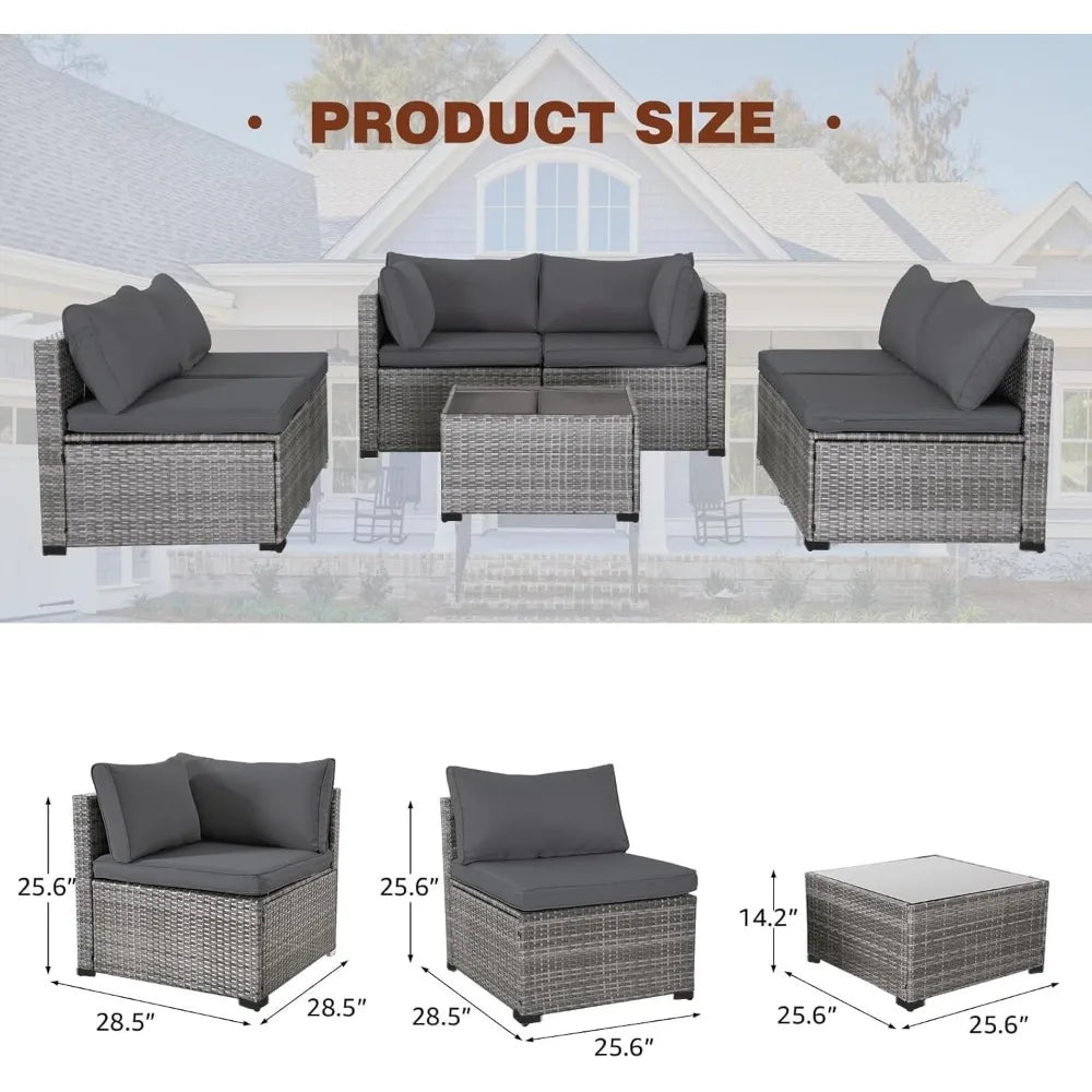 Patio Furniture Set Modular Wicker Outdoor Sectional Sofa Conversation Set Gray Rattan with Cushions