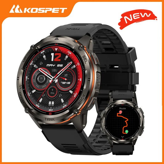 KOSPET TANK T3 Ultra 2 GPS Smart Watch for Men Bluetooth Call 5ATM IP69K Waterproof Men's Watch Stainless Steel Health Monitor