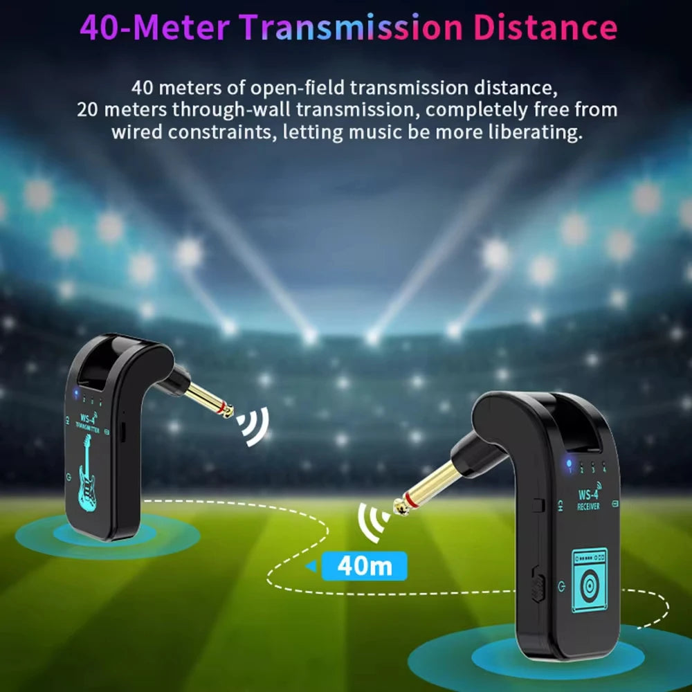 2.4G Wireless Guitar System Transmitter Receiver Set for Electric Guitar and Bass with 48K 16bit Real-time Transmission
