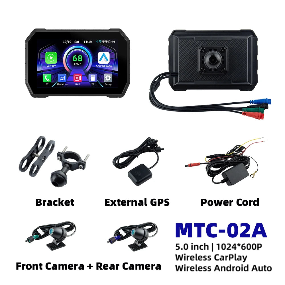 EKIY 5 Inch Wireless CarPlay and Android Auto Portable Motorcycle GPS Navigation Display Screen