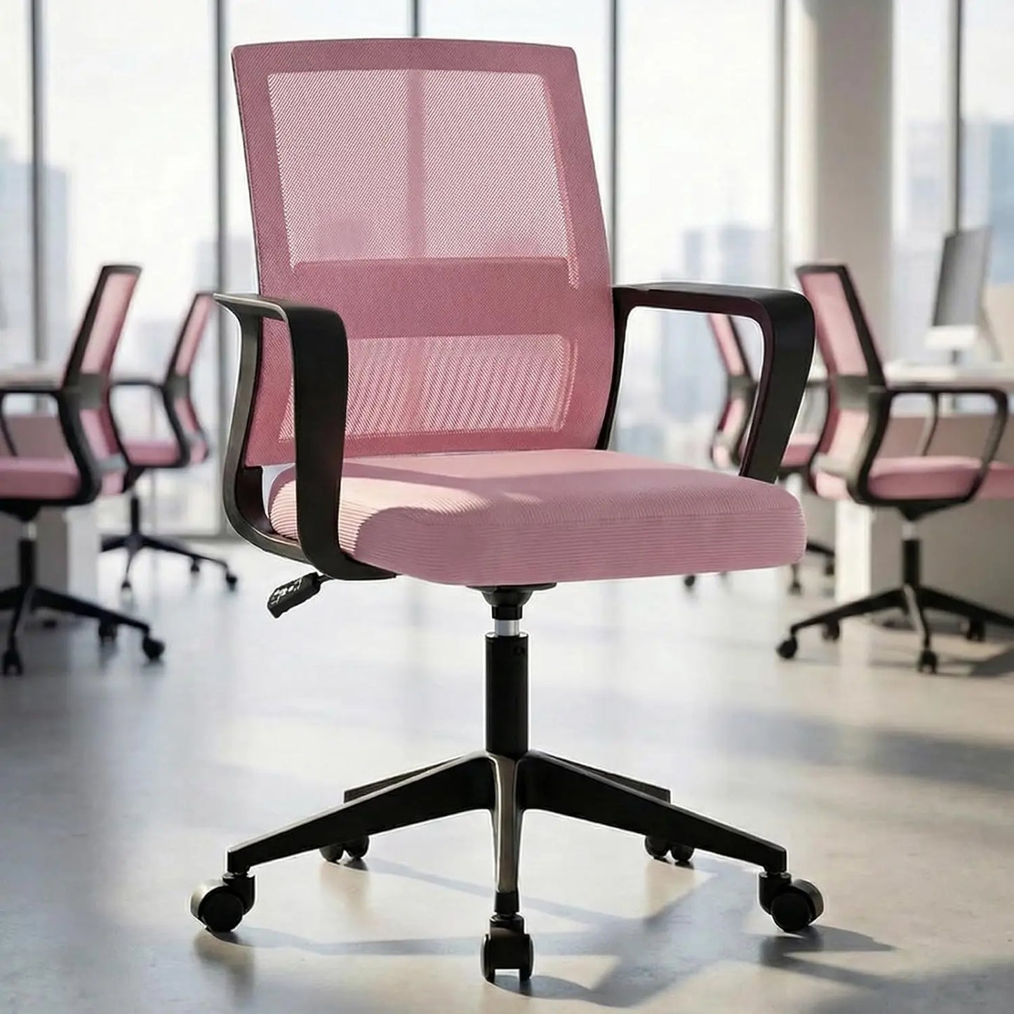 SUKIDA Mid-Back Upholstery Mesh Office Chair Black Height-Adjustable Armrests Executive Desk Computer Task Chair For Home Office