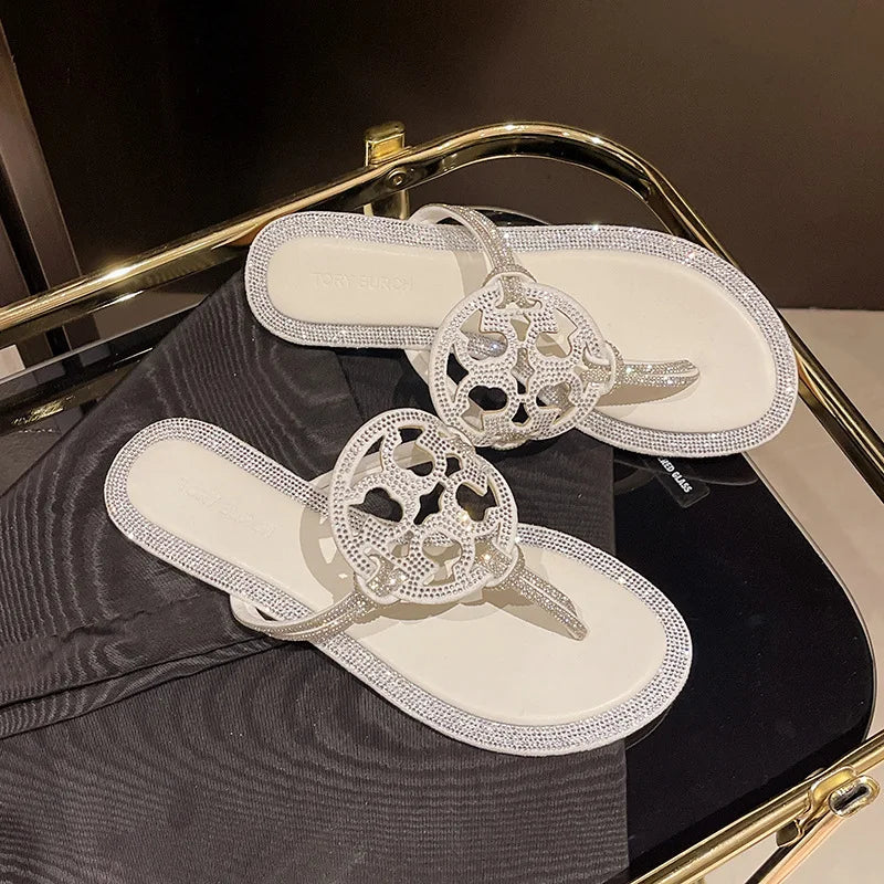 TB Slippers One Word Sandals Leather Flip Flops for Women 2025 Summer Collection