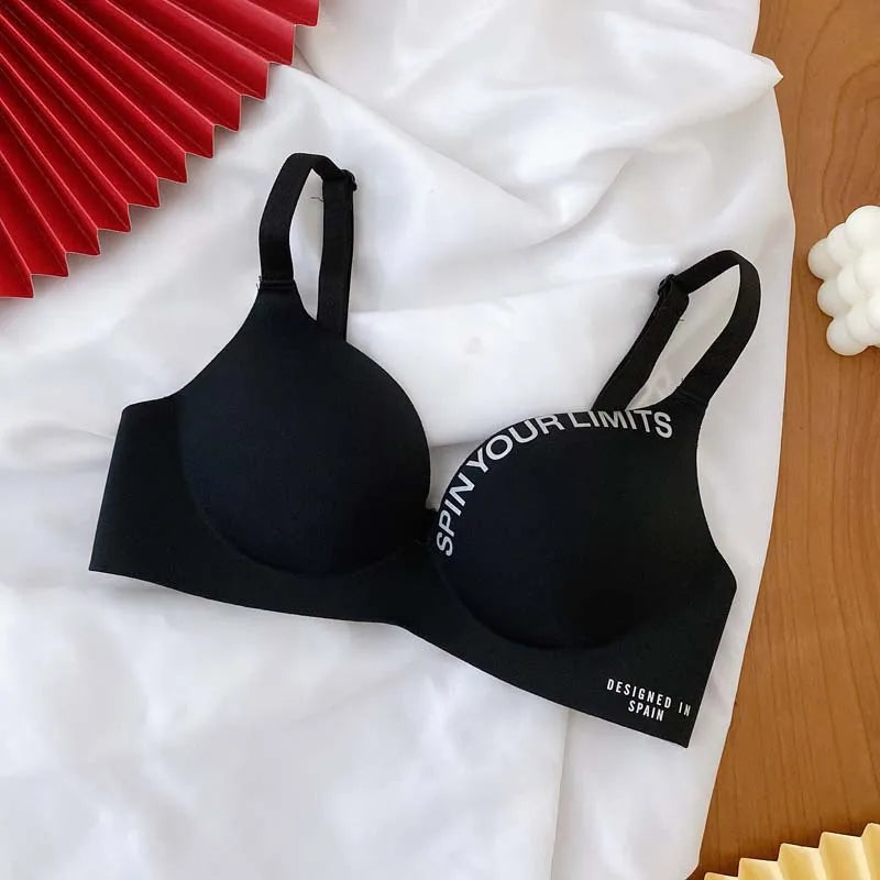 Summer Thin One Piece Seamless British Letter Bra No Wire Adjustable Underwear for Women