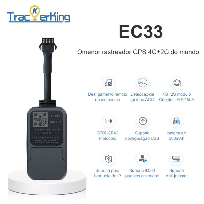 2pcs EC33 4G GPS Tracker with 300mAh Battery Tracker King Smallest Relay GPS Tracker with Alarm
