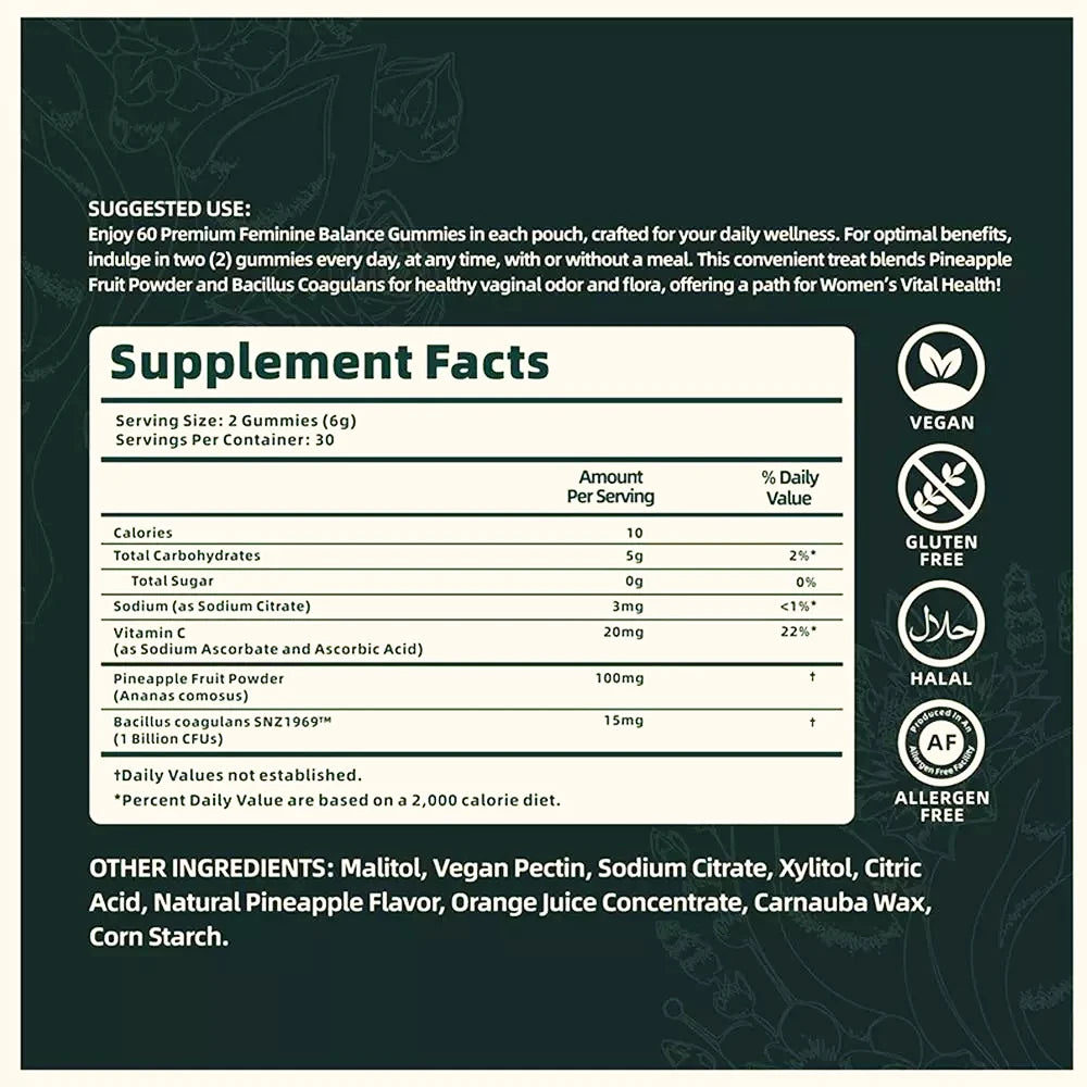 180 Pieces Vital Source Feminine Balance Gummies Hawaiian Pineapple Women Gift