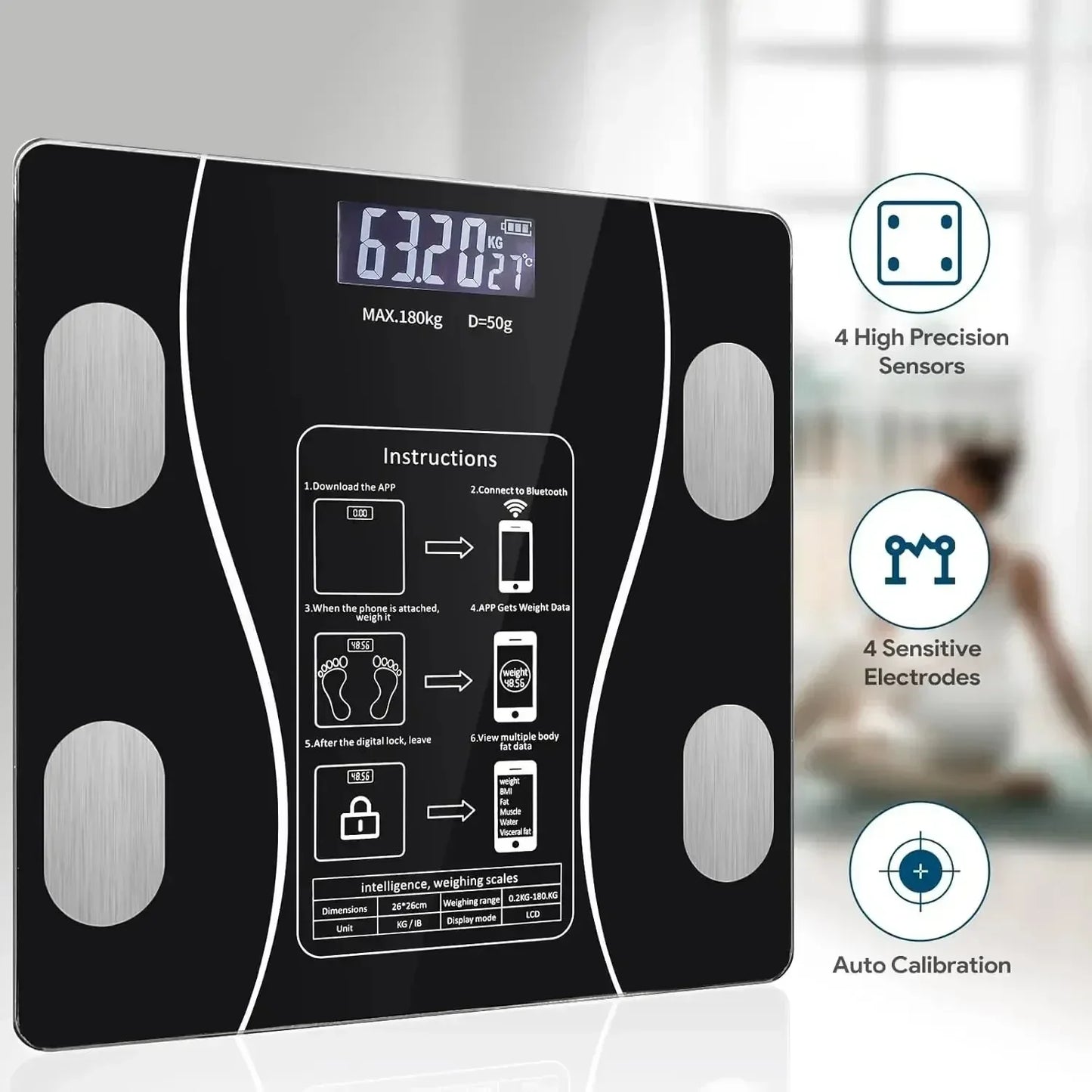 Hot Selling Bluetooth Body Fat Scale Intelligent Digital Bathroom Wireless Weight Scale USB Charging