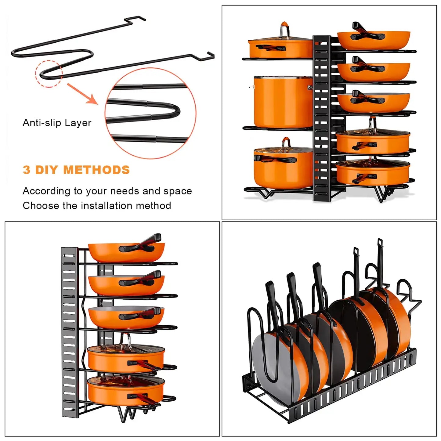 Pot Organizer Rack 8 Tiers Pots and Pans Organizer Pot Lid Organizer for Kitchen Cabinet Cookware Storage Upgrade