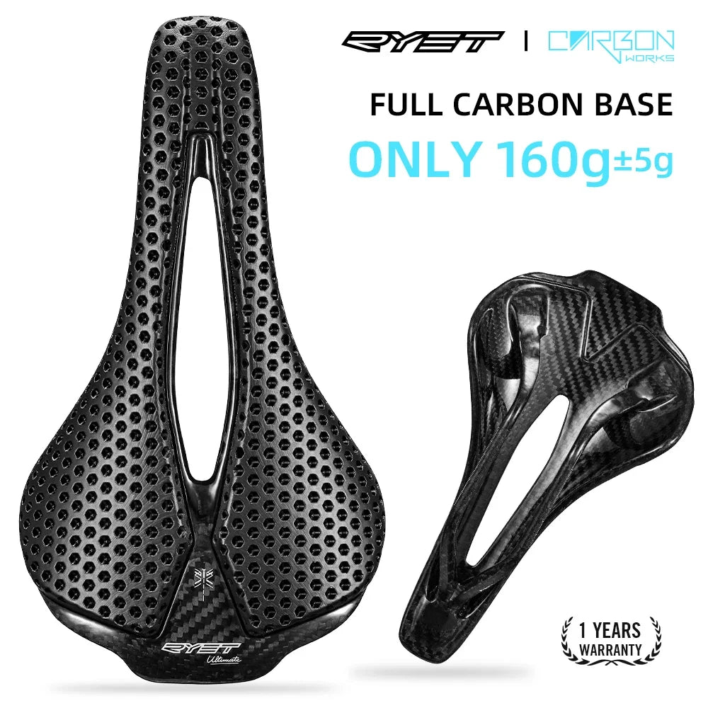 RYET 3D Printed Bicycle Saddle Carbon Fiber Seat 120g Lightweight Bike Cushion for MTB Gravel Road Cycling Accessories