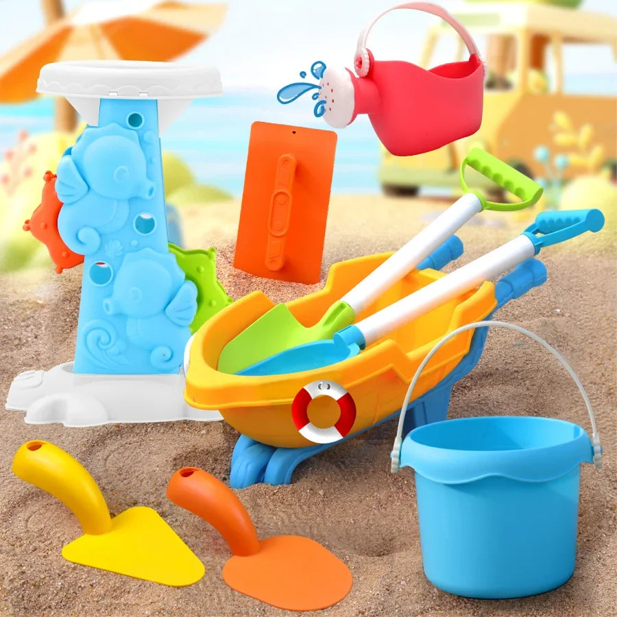 Children's Beach Toy Set ATV Sand Digging and Water Play Tools Beach Bucket Hourglass Shovel Random Colors