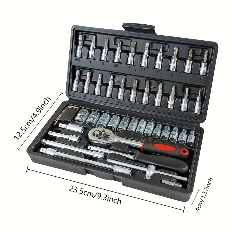 46-Piece Professional Auto Repair Tool Set - Portable Ratchet Wrench Kit with Storage Case