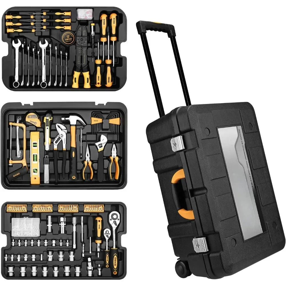258 Piece Tool Kit with Rolling Tool Box Socket Wrench Hand Mechanic Case Trolley Portable Multi-dimensional Precision Tools