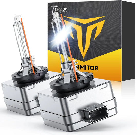 TERMITOR Pack of 2  D1S Xenon HID Headlights Bulbs, 6000K Cool White High/Low Beam, Replacement 66144 66140 85140 85415