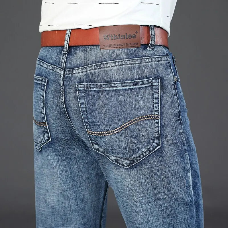 Wthinlee Business Men's Straight Stretch Jeans Casual Denim Trousers Classic Blue Black Fashion Brand Clothing