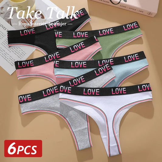 6PCS Set Women Cotton Thongs Sexy Low Waist T Back Thongs Ribbed Comfortable Female Underwear Ladies G String Lingerie S to XL