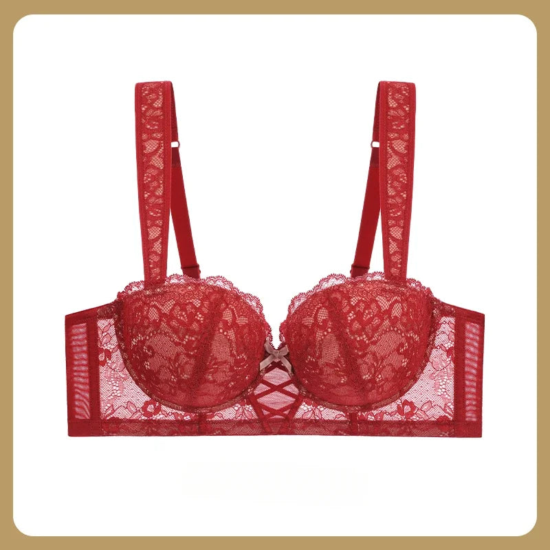Lace Sexy Hot Bra Woman's Thin Top Up Bra Push-up Big Chest Revealing Small Bra Underwear 70-100 B C D E SWD9097