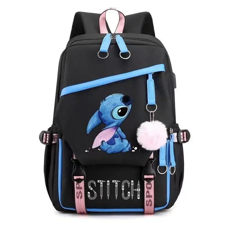 Miniso Disney 2025 New Series Cute Stitch Casual USB Charging Backpack Large Capacity Fashion Zipper High Quality Softback