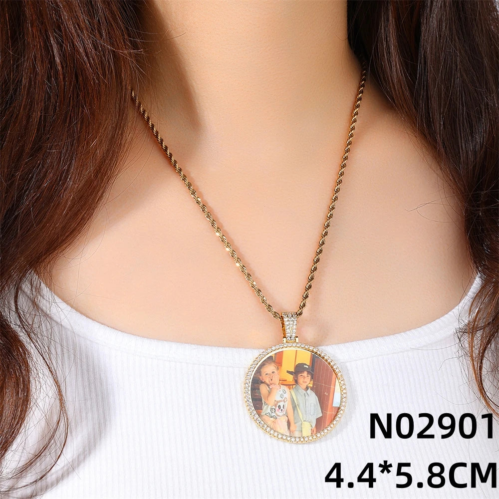 D Z New Custom Photo Pendant Big Size Solid Back 4 Millimeter Width Stones Side Hip Hop Jewelry Personalized Cubic Zircon Chains Gift