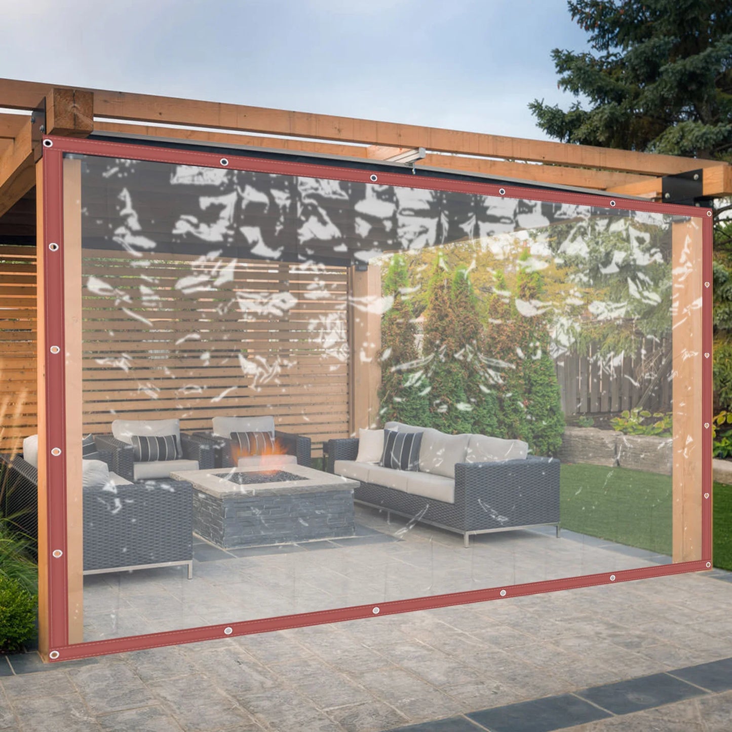 16x8 Feet Outdoor Clear Tarp Curtain Rainproof PVC Awning Canopy Enclosure Patio Roll Up Enclosure